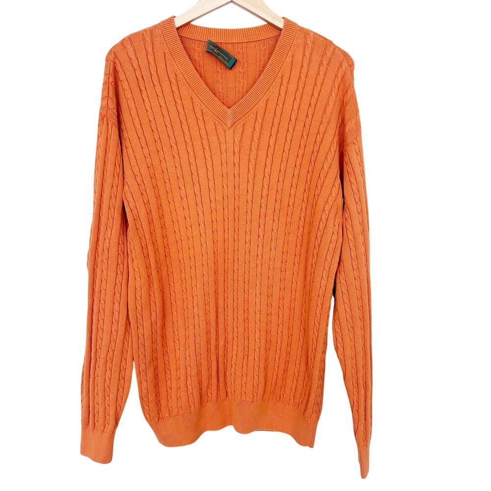 Peru Unlimited Orange Pima Cotton Cable Knit Sweater Sz XL